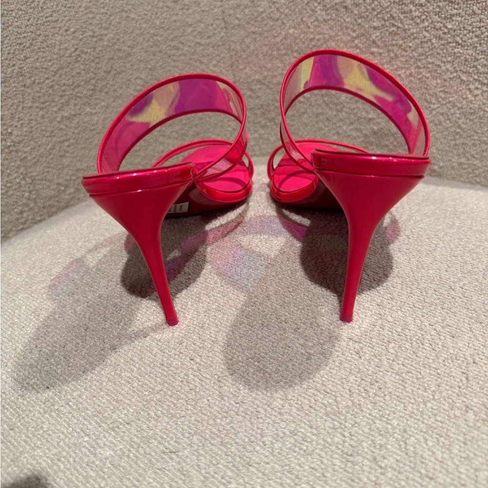 Christian Louboutin Just Loubi 85mmHot Pink Slide Sandals with Iridescent Straps - Picture 2 of 3